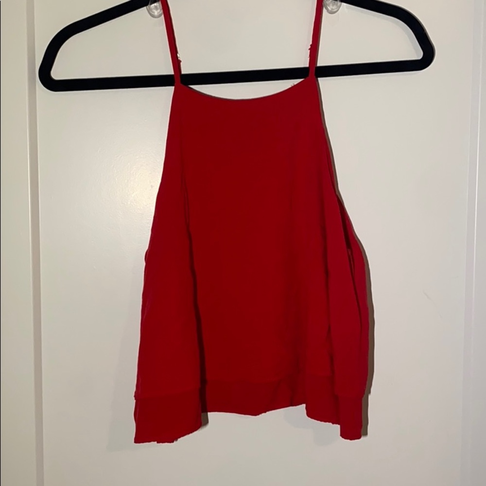 Red high collard tank top